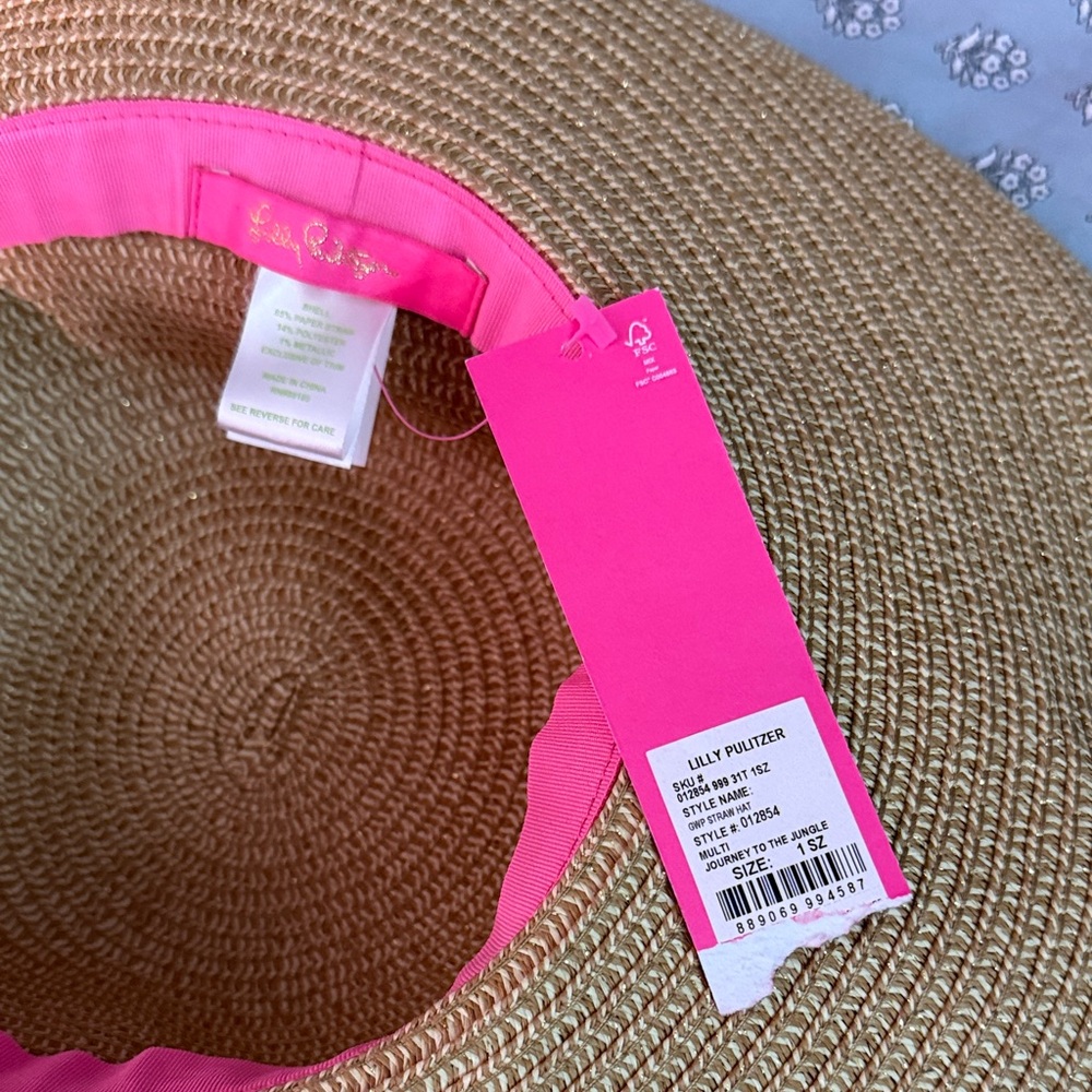 NWT Lilly Pulitzer Woven Paper Wide-Brim Sun Hat with Floral Band - Natural - Picture 10 of 10